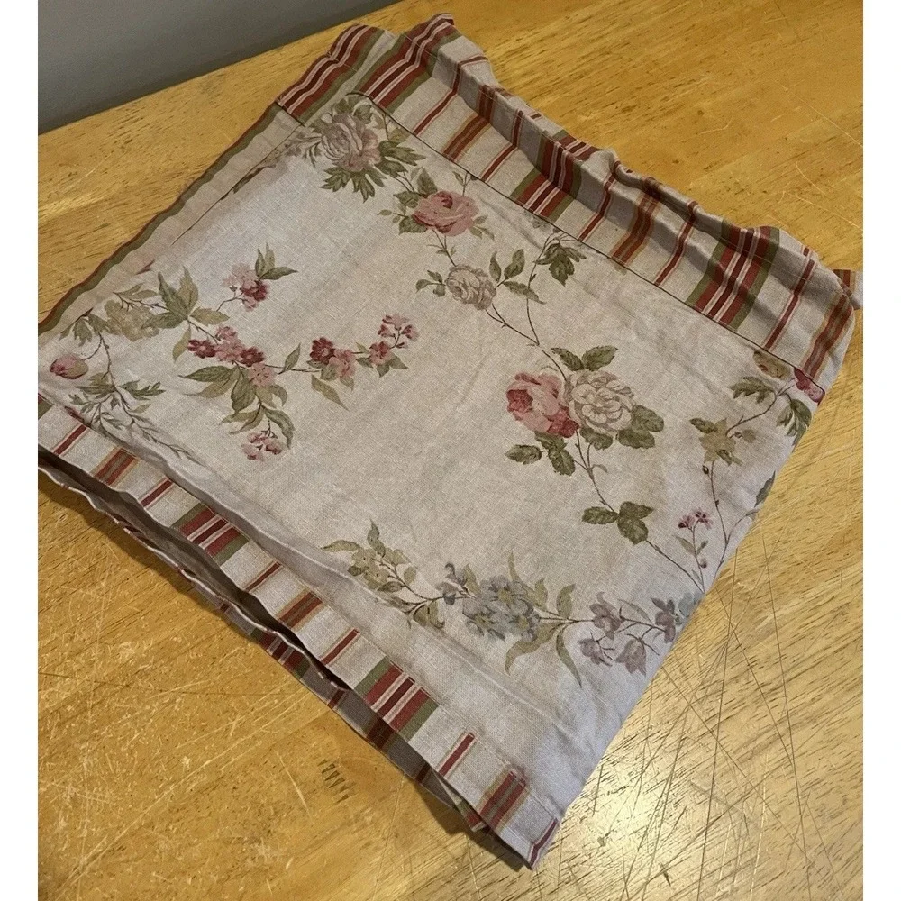 Vtg Ralph Lauren Rose Floral Valance Cotton ROSE PINK‎ Bluebells striped 60x15
